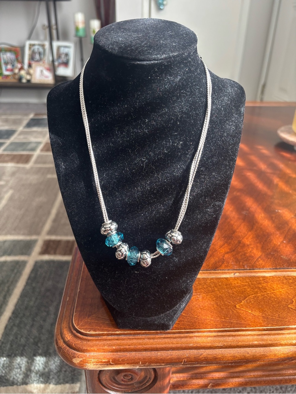 Napier Silver-Tone Necklace with Teal Blue Beads
